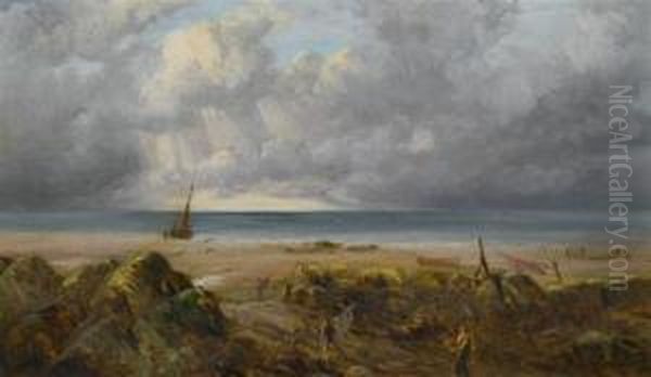 Coastal Landscape With Fishermen Oil Painting by David Cox