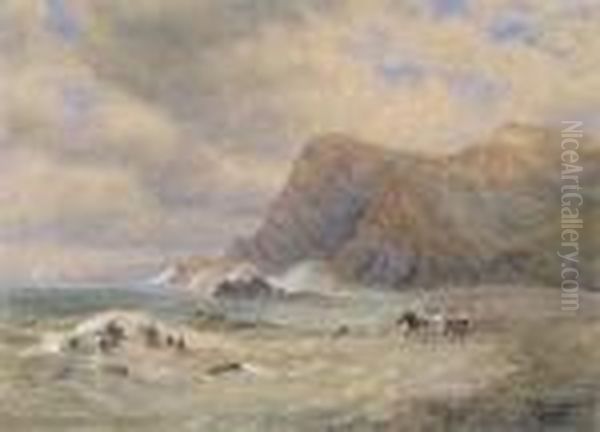 Coastal Scene With Wreckers By The Cliffs Oil Painting by David Cox