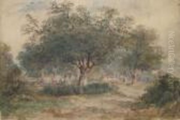 With Cottage Beyond Oil Painting by David Cox