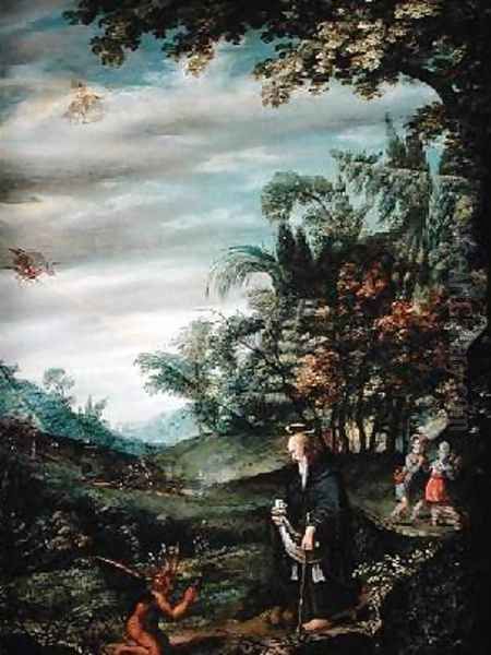 The Temptation of St Anthony with a Dragon in the Distance Oil Painting by Kerstiaen de Koninck
