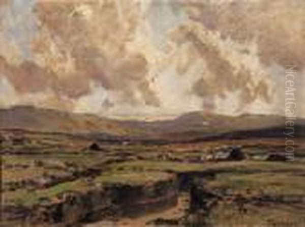 Rha Rua Cutting The Turf, 
Donegal Signed Lower Right Oil On Panel 38 By 51cm., 15 By 20in Oil Painting by James Humbert Craig
