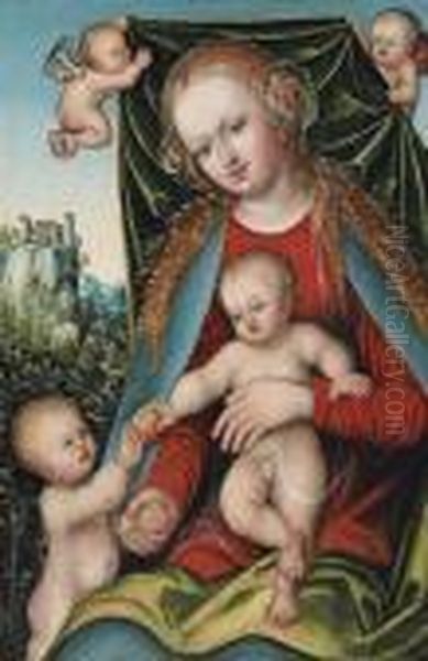 The Holy Virgin And Child With The Infant Saint John The Baptist And Angels Oil Painting by Lucas The Elder Cranach