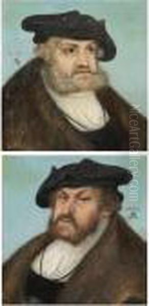 Portrait Of The Elector Frederick Iii The Wise Of Saxony (1463-1525), Bust Length;
 Portrait Of The Elector John The Steadfast Of Saxony (1468-1532), Bust Length Oil Painting by Lucas The Elder Cranach
