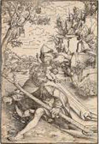 Der Hl Christophorus Mit Jesus 
Auf Der Schulter Denfluss Durchquerend, Im Hintergrund Einsiedelei Oil Painting by Lucas The Elder Cranach