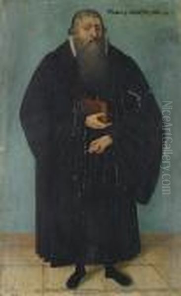 Portrait Of Nicolas Gageteufel, 
Small-full-length, Standing In Black Costume And Holding A Book Oil Painting by Lucas The Elder Cranach