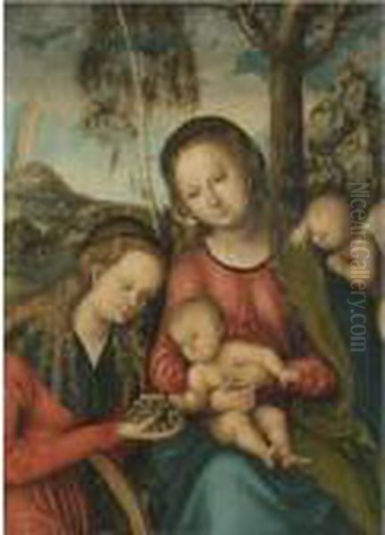 The Virgin And Child With Saint 
Catherine Holding A Bunch Of Grapes, A Winged Cherub Behind Oil Painting by Lucas The Elder Cranach