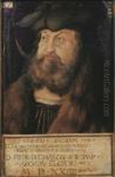 Portrait Of Frederick The Wise, 
Elector Of Saxony, Small Half-length, In A Black Costume With A White 
Collar, A Fur Coat And A Black Hat Oil Painting by Lucas The Elder Cranach