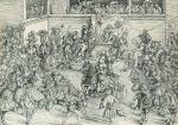 Das Turnier Mit Simson Und Dem
 Lowen Auf Dem Balkonteppich. Oil Painting by Lucas The Elder Cranach