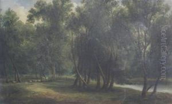 Horsemen In A River Landscape Oil Painting by Thomas Creswick