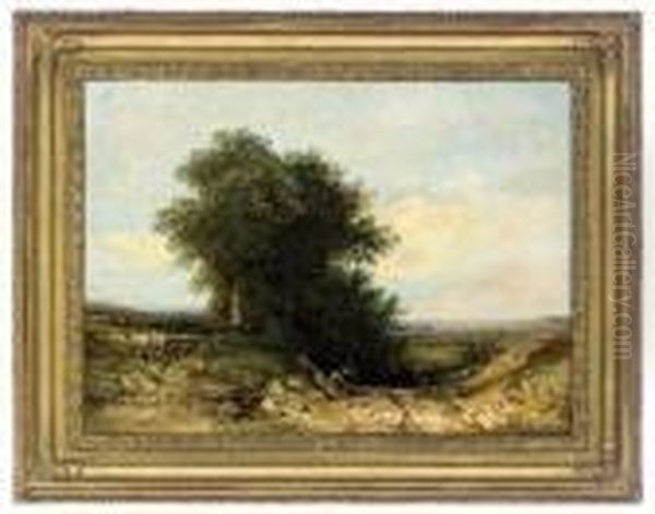 A Figure On A Country Lane, Shropshire Oil Painting by Thomas Creswick