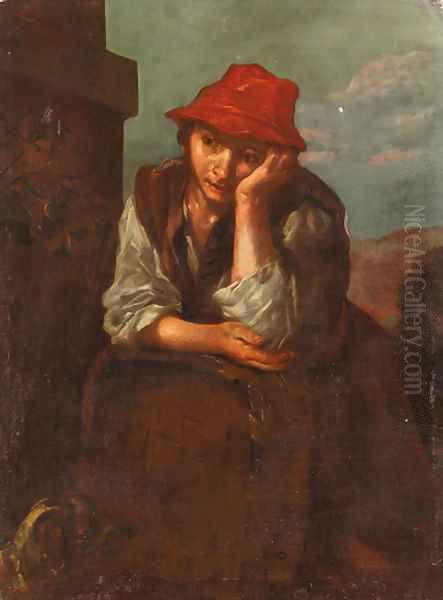 A boy seated, wearing a red cap Oil Painting by Bernhard Keil, Monsu Bernardo
