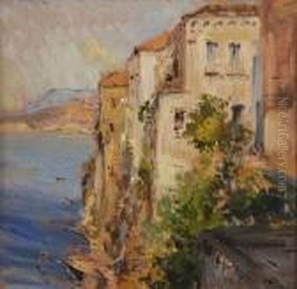La Casa Del Tasso A Sorrento Oil Painting by Luigi Crisconio