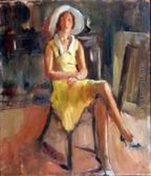 Elisa Con Cappello Oil Painting by Luigi Crisconio