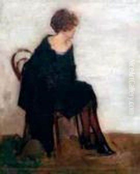 Interno Con Figura Oil Painting by Luigi Crisconio