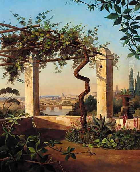 A view of Rome from a sunlit terrace Oil Painting by Marie Khull