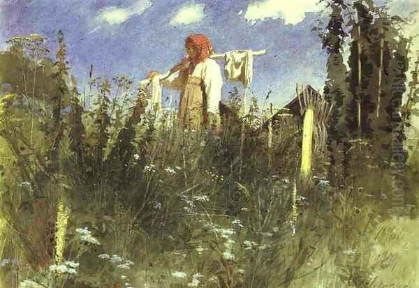 Girl With Washed Linen On The Yoke Oil Painting by Ivan Nikolaevich Kramskoy