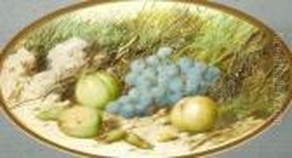 Still Life Of Grapes, And 
Apples, Pears And Plums On A Sandy Bank;watercolours, A Pair, Both 
Ovals, Both Signed, In Matching Frames,23.5x37cm., Ea Oil Painting by William Cruickshank