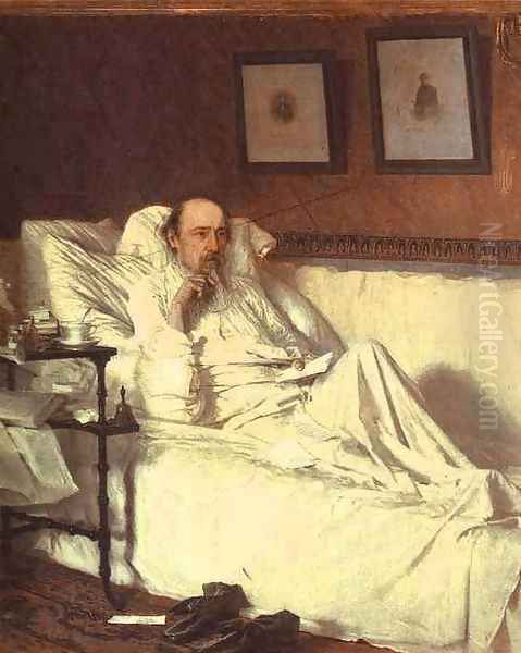 The Poet Nikolay Alekseyevich Nekrasov (1877-78) at the time of The Last Songs, 1877 Oil Painting by Ivan Nikolaevich Kramskoy