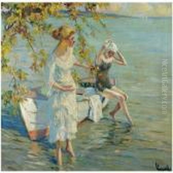 Am Badeplatz (the Bathers) Oil Painting by Edward Alfred Cucuel
