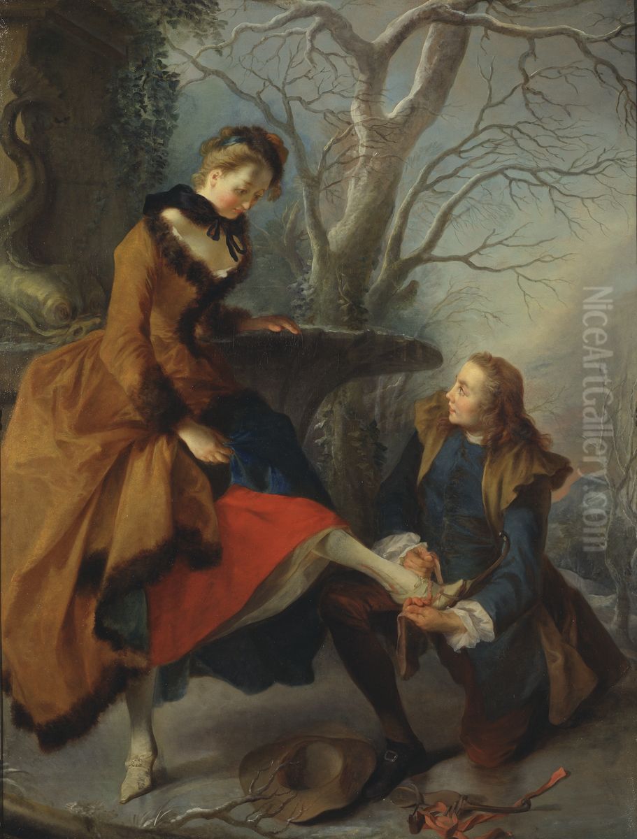 Fastening the Skate Oil Painting by Nicolas Lancret