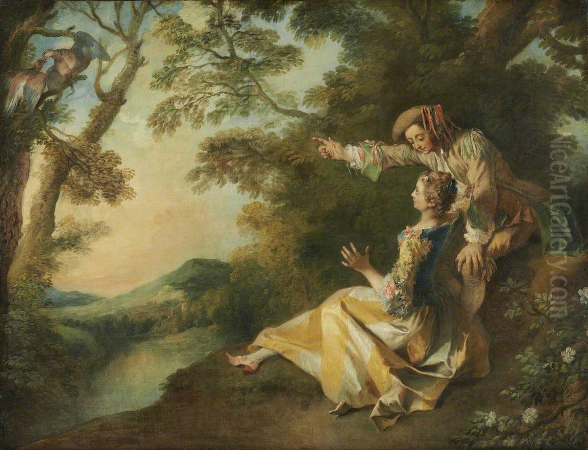 Lovers in a Landscape Oil Painting by Nicolas Lancret