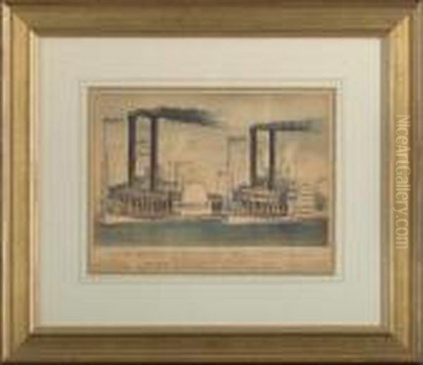 The Great Mississippi Steamboat Race From
New Orleans To St. Louis Oil Painting by Currier & Ives Publishers