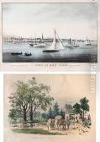 Toll-gate, Jamaica; A Home On 
Themississippi; The City Of New York; The Narrows, New York; Thebattery,
 New York; The Roadside Mill Oil Painting by Currier & Ives Publishers