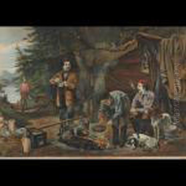 Camping In The Woods, A Good Time Coming [c773] Oil Painting by Currier & Ives Publishers