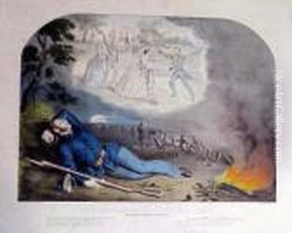 Hand-colored Lithograph, 1861, 
Laid On A Support Sheet, Paletimestain, A Few Tears, Small Losses And 
Creases In The Margin, Apinhole At Top Edge Of Image, Some Soiling And 
Foxing, With Margins, Framed Oil Painting by Currier & Ives Publishers