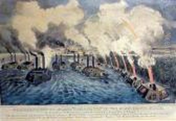 Hand-colored Lithograph, 1862, 
Lightstain, Matstain, Soiling,foxing, Rubbing, Losses In Margins, Tears ,
 With Margins, Framed Oil Painting by Currier & Ives Publishers