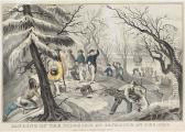 Landing Of The Pilgrims At Plymouth 11th Dec. 1620 Oil Painting by Currier