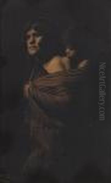 A Hopi Mother Oil Painting by Edward Sherrif Curtis