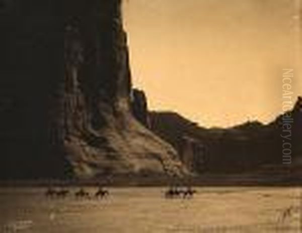 Canyon De Chelley, Arizona, Navaho Oil Painting by Edward Sherrif Curtis