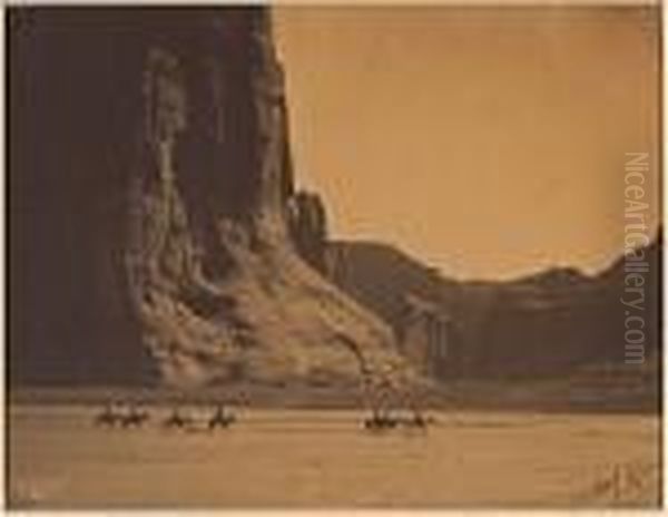 Canyon De Chelley, Navaho Oil Painting by Edward Sherrif Curtis