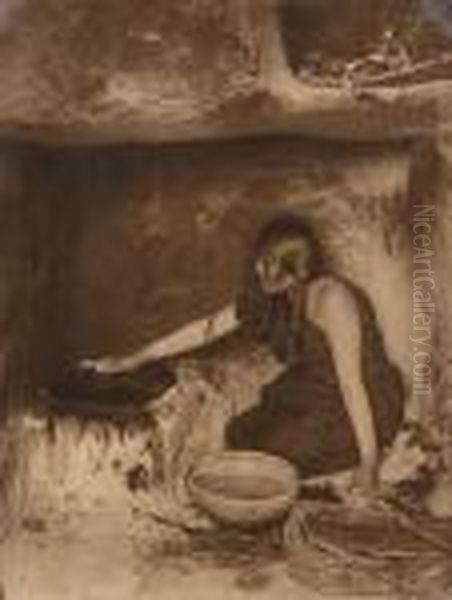 The Piki Maker Oil Painting by Edward Sherrif Curtis