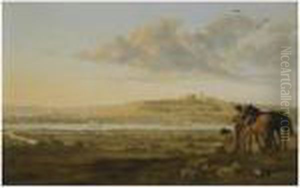 A Shepherd And Two Cavaliers 
Resting On A Point Looking Out Overthe Countryside Near Elten, On The 
Borders Of Holland Andgermany Oil Painting by Aelbert Cuyp