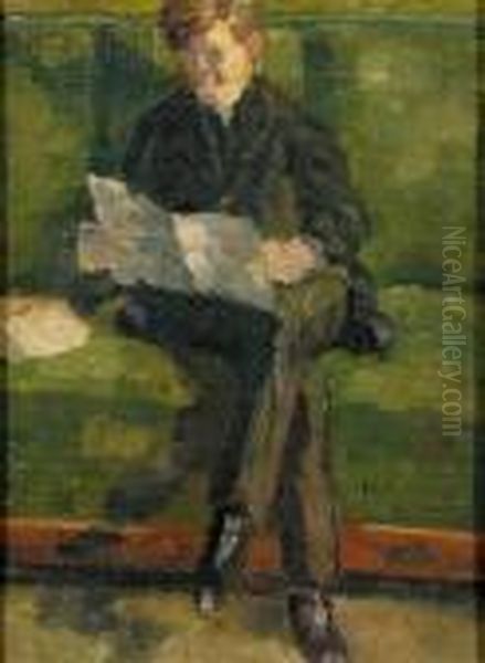 Reading The Paper Oil Painting by Georges dEspagnat