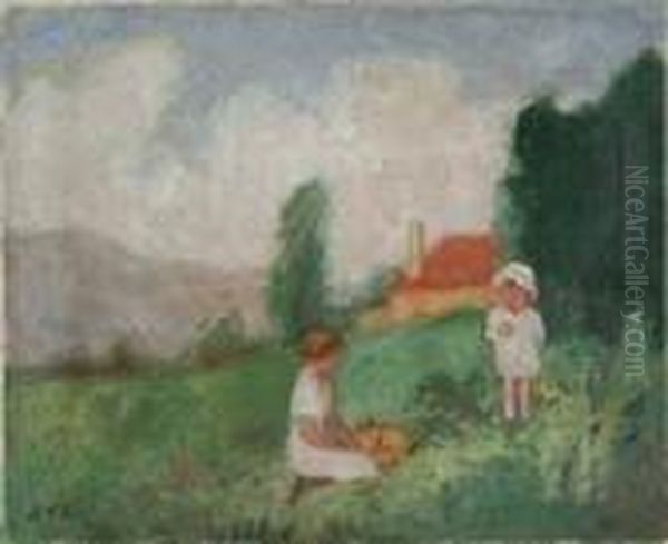 Enfants A La Campagne Oil Painting by Georges dEspagnat