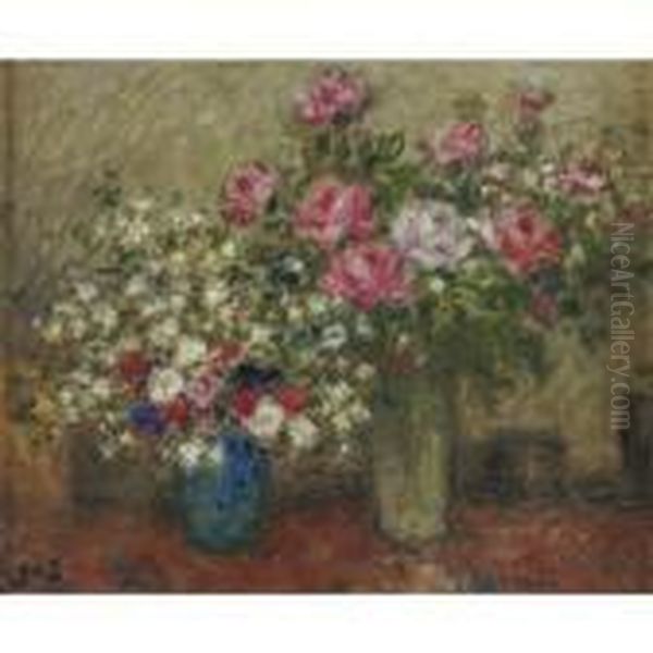 Two Bouquets Of Flowers Oil Painting by Georges dEspagnat