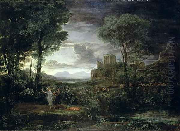 Landscape with Jacob Wrestling with the Angel, or Night, 1672 Oil Painting by Claude Lorrain (Claude Gellee)