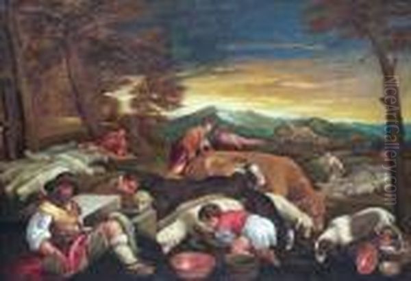 Ruhende Hirten Mit Ihren Tieren Oil Painting by Jacopo Bassano (Jacopo da Ponte)