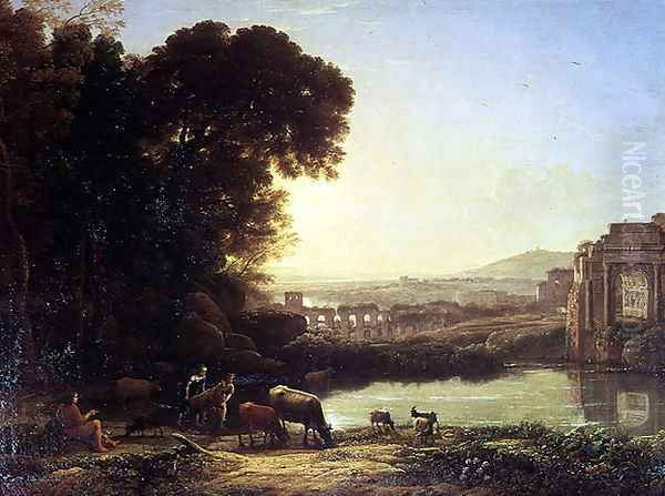 Cattle and Goats drinking by a ruin Oil Painting by Claude Lorrain (Claude Gellee)