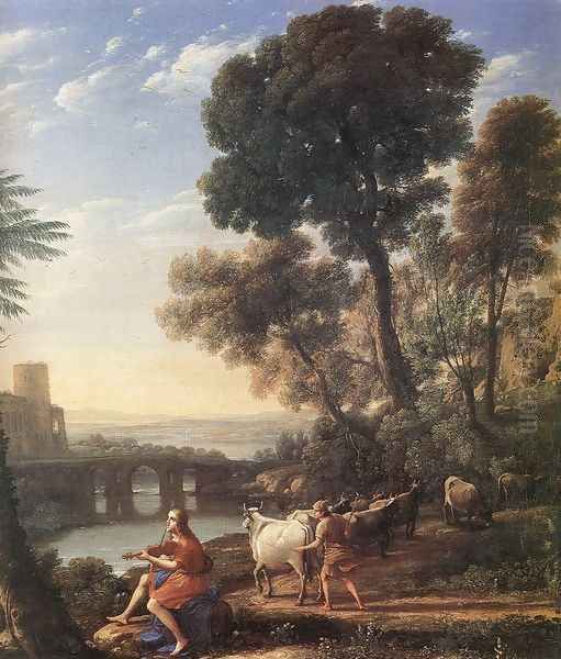 Landscape with Apollo Guarding the Herds of Admetus 1645 Oil Painting by Claude Lorrain (Claude Gellee)