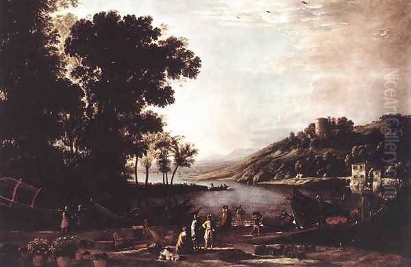 Landscape with Merchants c. 1630 Oil Painting by Claude Lorrain (Claude Gellee)