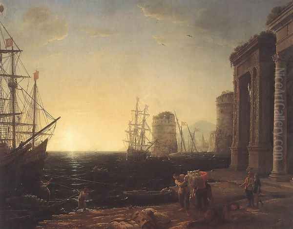 Harbour Scene at Sunset 1643 Oil Painting by Claude Lorrain (Claude Gellee)