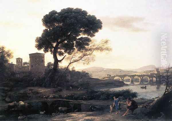 Landscape with Shepherds - The Pont Molle 1645 Oil Painting by Claude Lorrain (Claude Gellee)
