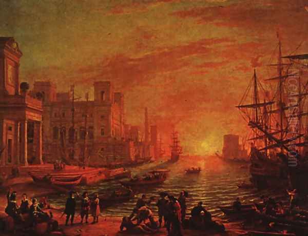 Sea Port at Sunset, 1639 Oil Painting by Claude Lorrain (Claude Gellee)