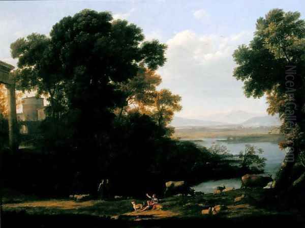 Classical river scene with a view of a town Oil Painting by Claude Lorrain (Claude Gellee)