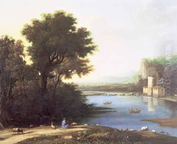 Italianate Landscape with a Goatherd Piping to his Goats Oil Painting by Claude Lorrain (Claude Gellee)