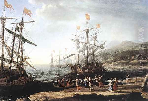 Marine with the Trojans Burning their Boats 1643 Oil Painting by Claude Lorrain (Claude Gellee)